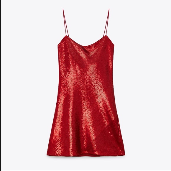 Zara Red Sequin Sleeveless Mini Dress Size XL - Picture 9 of 14